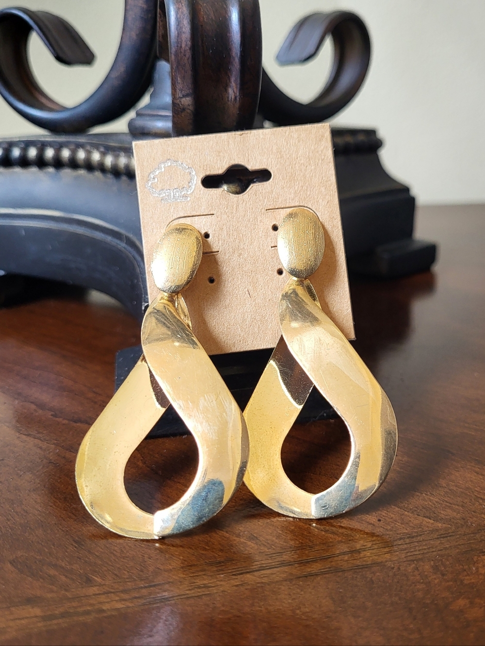 Gold Twisted Loop Drop Earrings - Unbranded